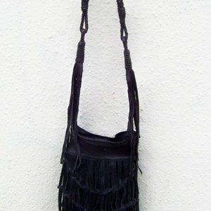 Free People black leather cross-body fringe bag